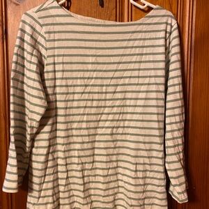 Lands' End Green and Cream Striped Blouse